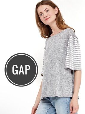 Gap Softspun Gray Stripe Elbow-Length Flutter Sleeve Top